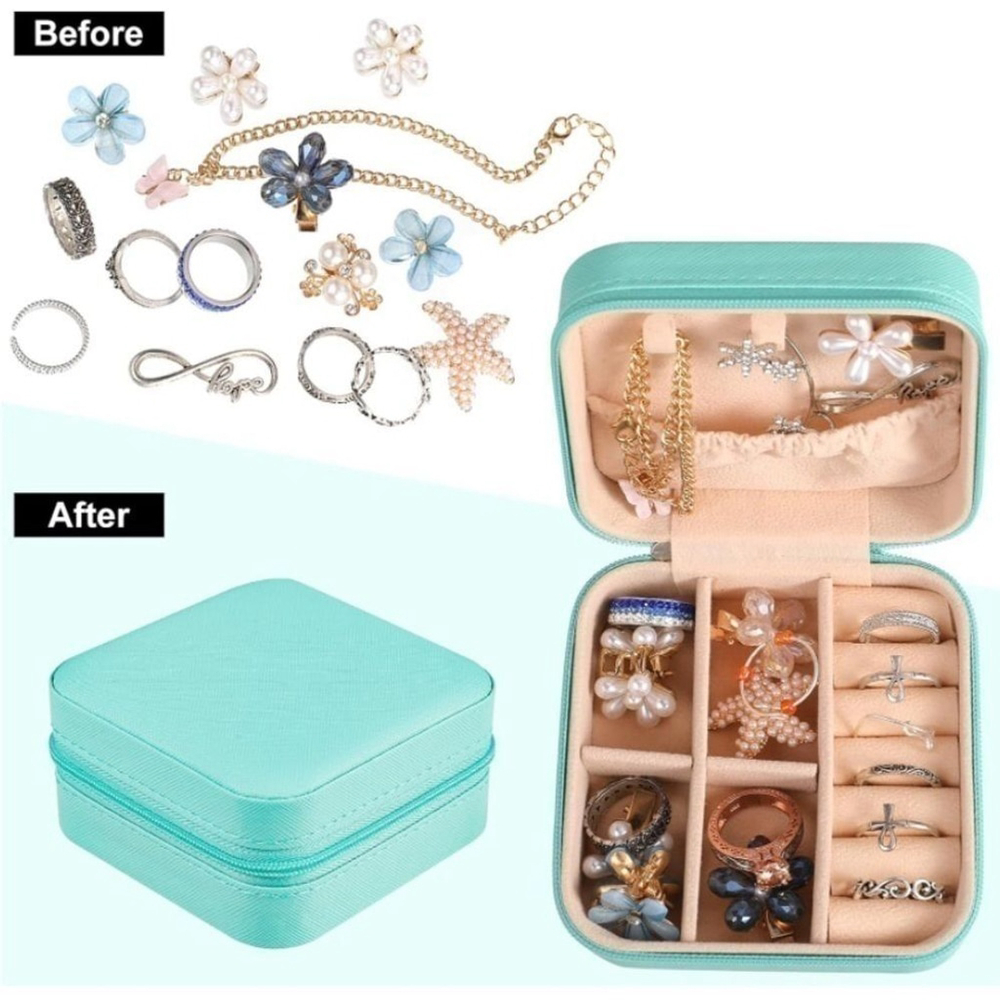 Travel Jewelry Organizer Box Aqua Blue Portable Storage Case